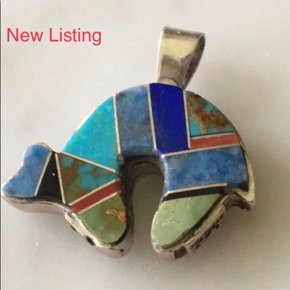 Vintage Charlie Bowie Reversible Bear and Kokopelli Navajo Pendant - Picture 15 of 15